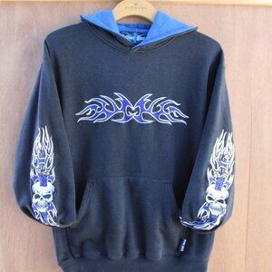 Silver Point Kids Large Hoodie Black Blue Flames Skull Dagger Graphic Y2K Punk